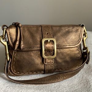 Cole Haan bronze leather bag with brass hardware